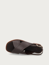 Leather crossover-strap sandals - Dark Brown | FRAU