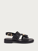 Perforated leather sandals with tassels - Black | FRAU