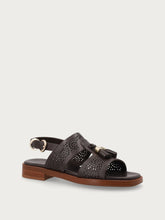Perforated leather sandals with tassels - Dark Brown | FRAU