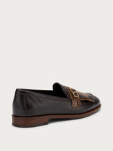 Fringed python-print leather loafers - COFFEEdarkbrown | FRAU