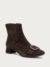 Suede heeled ankle boots with tonal buckle - Cocoa | FRAU