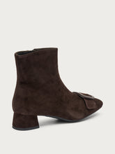 Suede heeled ankle boots with tonal buckle - Cocoa | FRAU