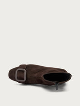 Suede heeled ankle boots with tonal buckle - Cocoa | FRAU