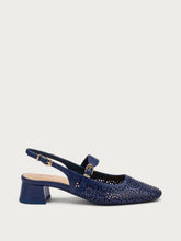 Slingback mit Absatz aus gelasertem Leder - Blau | FRAU