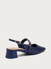 Slingback mit Absatz aus gelasertem Leder - Blau | FRAU