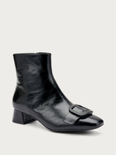 Creased-effect leather ankle boots with heels - Black | FRAU