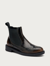 Brushed leather Chelsea boots with wing-tip design - Taupe | FRAU