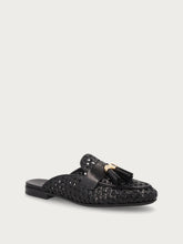 Sabot in pelle intrecciata con nappine - Nero | FRAU