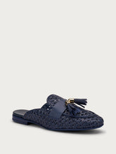 Woven leather mules with tassels - Navy Blue | FRAU