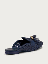 Woven leather mules with tassels - Navy Blue | FRAU