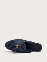 Woven leather mules with tassels - Navy Blue | FRAU