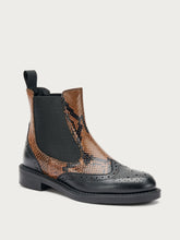 Bi-material Chelsea boots with wing-tip detailing - Coffee | FRAU