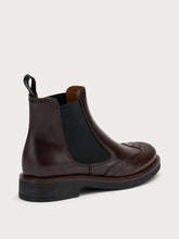 Brushed-finish leather Chelsea boots with wing-tip design - Coffee | FRAU