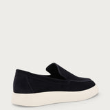 Men's blue suede slip-ons with a chunky sole