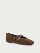 Green suede ballet flats with double strap - Fern | FRAU