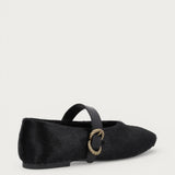 Black pony-hair leather ballet flats with strap