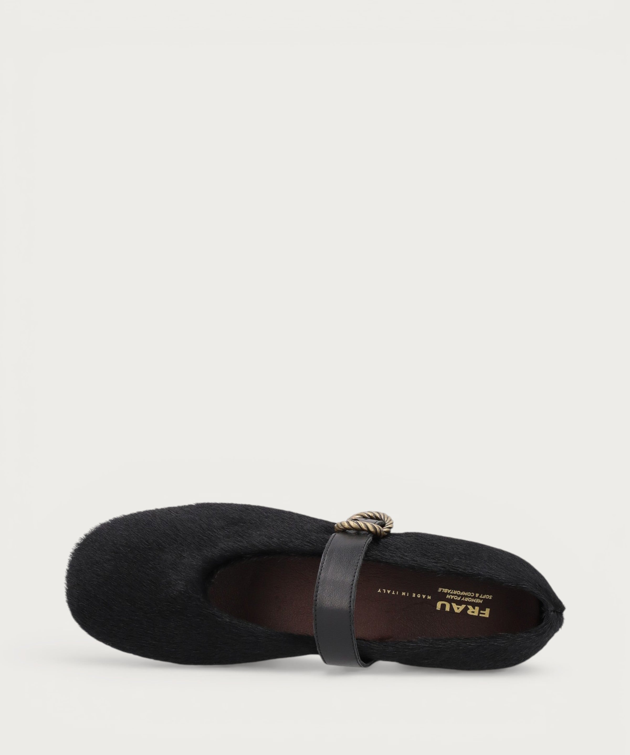 Ballerinas mit Riemchen aus Leder mit Ponyfell-Optik in Schwarz