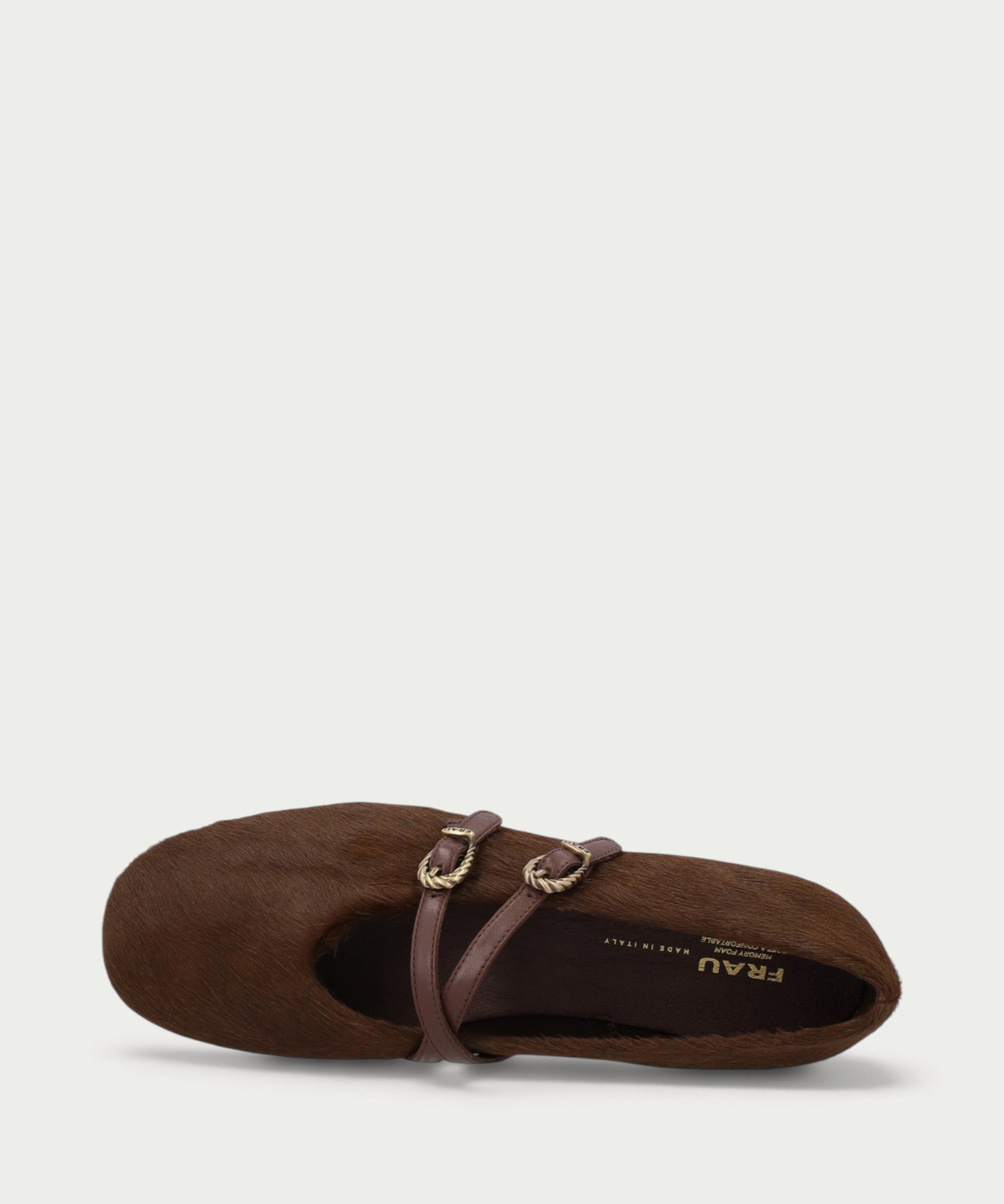 Brown pony-hair leather ballet flats with double strap