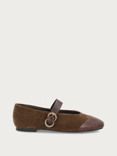 Green suede ballet flats with strap - Chocolate/Fern | FRAU