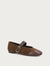 Green suede ballet flats with strap - Chocolate/Fern | FRAU