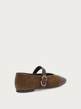 Green suede ballet flats with strap - Chocolate/Fern | FRAU