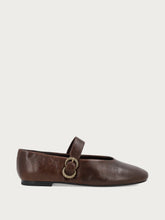 Brown vintage leather ballet flats with strap - Chocolate | FRAU