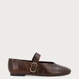 Brown vintage leather ballet flats with strap