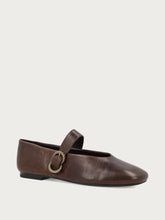 Brown vintage leather ballet flats with strap - Chocolate | FRAU