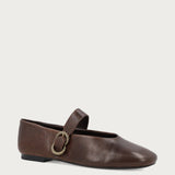 Brown vintage leather ballet flats with strap