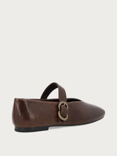 Brown vintage leather ballet flats with strap - Chocolate | FRAU