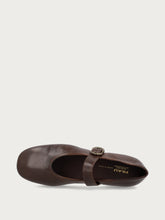 Brown vintage leather ballet flats with strap - Chocolate | FRAU