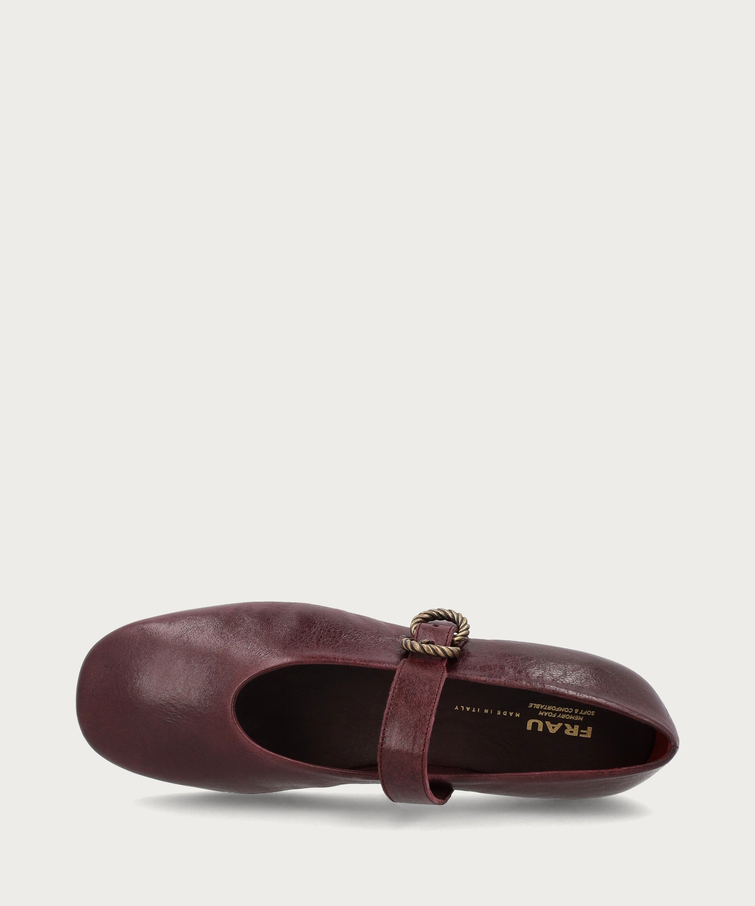 Burgundy vintage leather ballet flats with strap