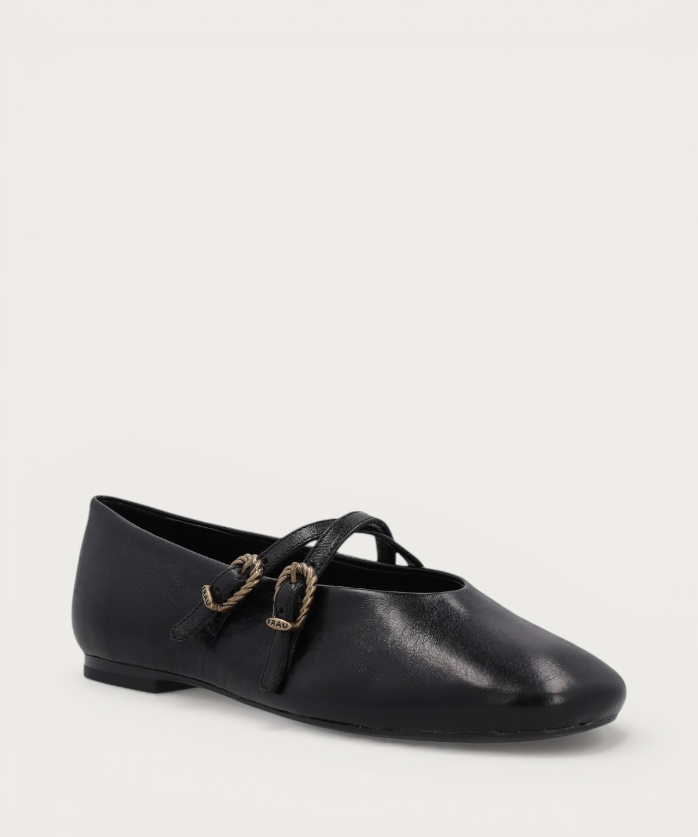 Ballerinas mit doppeltem Riemchen aus Leder in Vintage-Optik in Schwarz