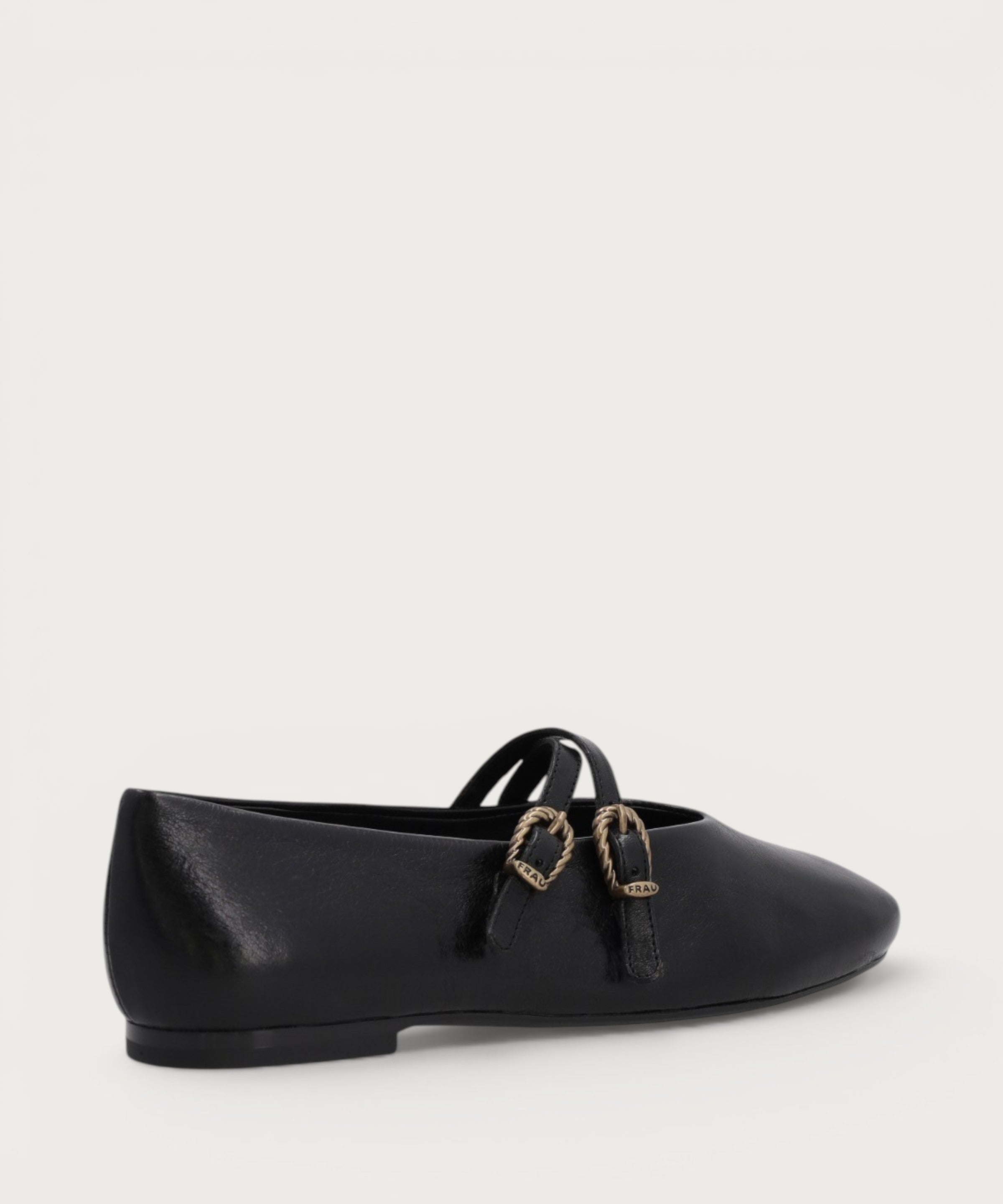 Ballerinas mit doppeltem Riemchen aus Leder in Vintage-Optik in Schwarz