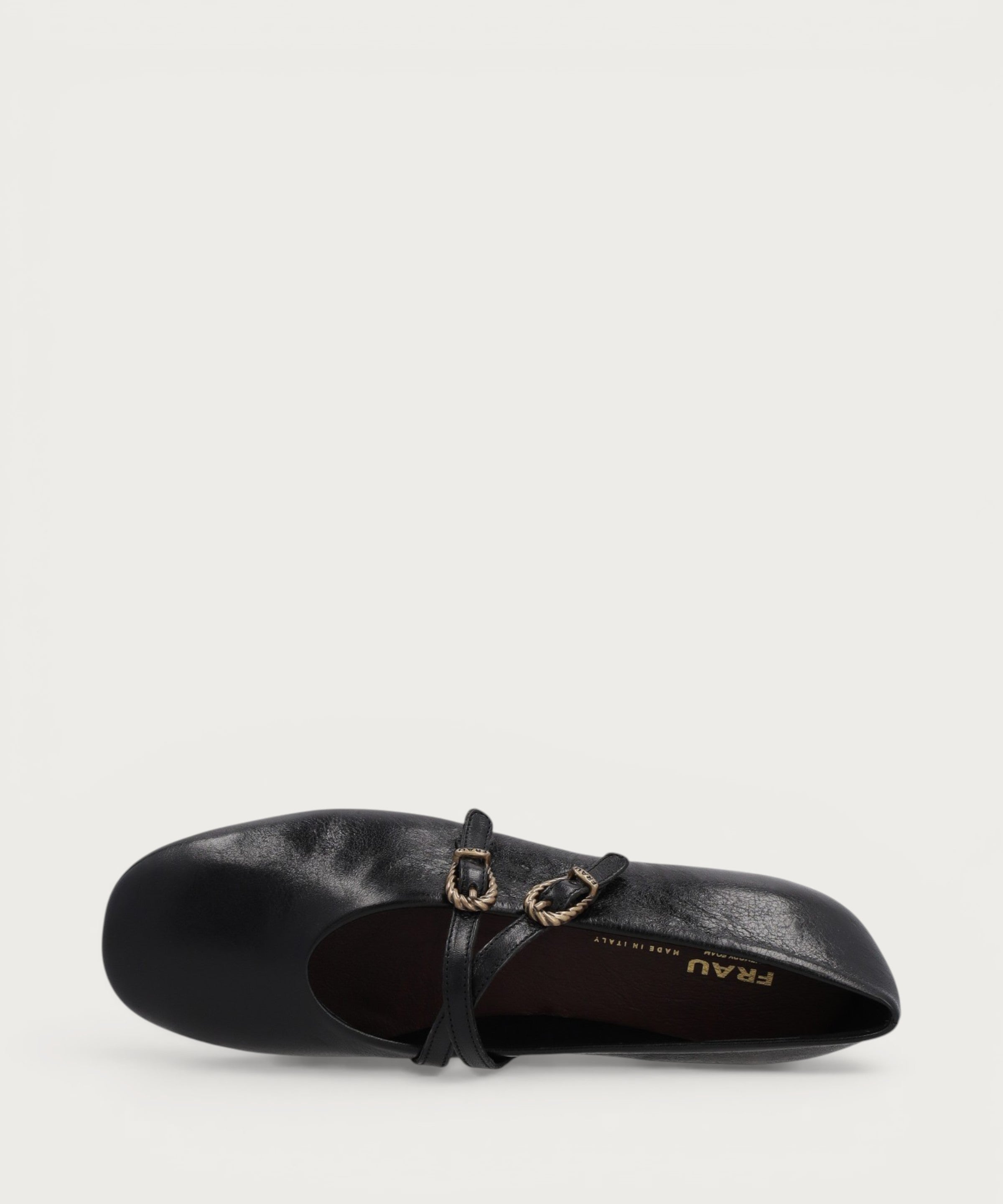 Ballerinas mit doppeltem Riemchen aus Leder in Vintage-Optik in Schwarz