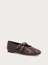 Brown vintage leather double-strap ballet flats - Chocolate | FRAU
