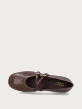 Brown vintage leather double-strap ballet flats - Chocolate | FRAU