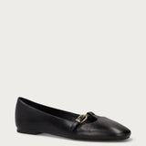 Black vintage leather T-bar ballet flats