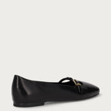 Black vintage leather T-bar ballet flats