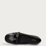 Black vintage leather T-bar ballet flats