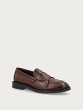 Men's airbrushed brown calfskin double-buckle loafers - Walnut | FRAU