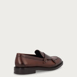 Men's airbrushed brown calfskin double-buckle loafers