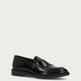 Men's elegant double-buckle loafers in polished black calfskin