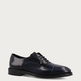 Elegant men's Oxford shoes in polished blue calfskin