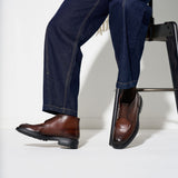 Men's lace-up ankle boots in airbrushed brown calfskin