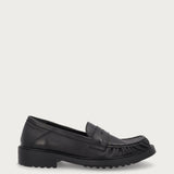 Black gathered loafers in soft natural grain leather
