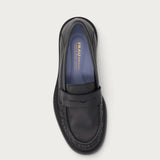Black gathered loafers in soft natural grain leather