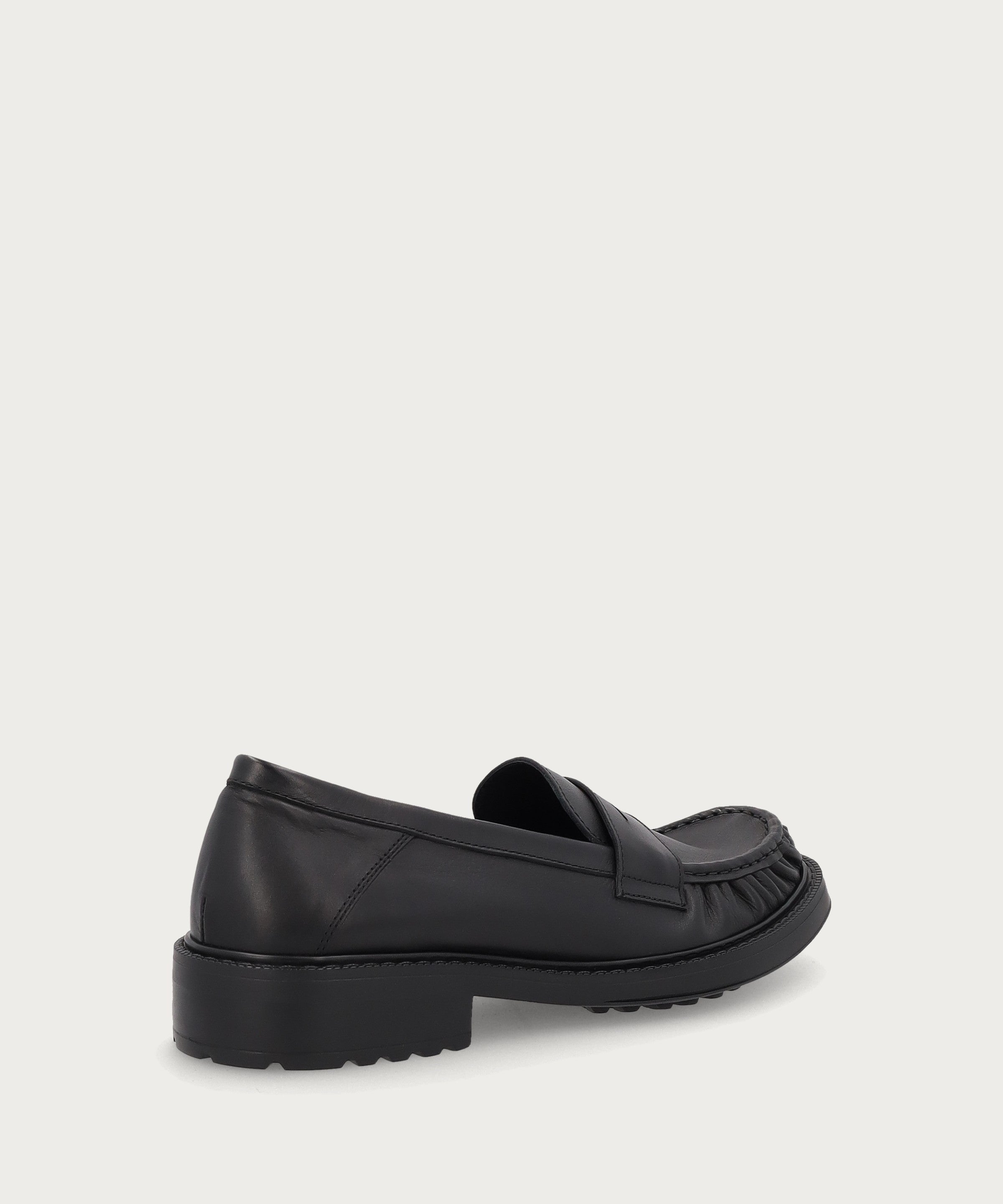 Black gathered loafers in soft natural grain leather