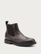Men's dark brown leather Beatle boots with wing-tip design - Dark Brown | FRAU
