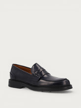 Men's lace-up shoes with wing-tip design in polished blue leather - Blue | FRAU